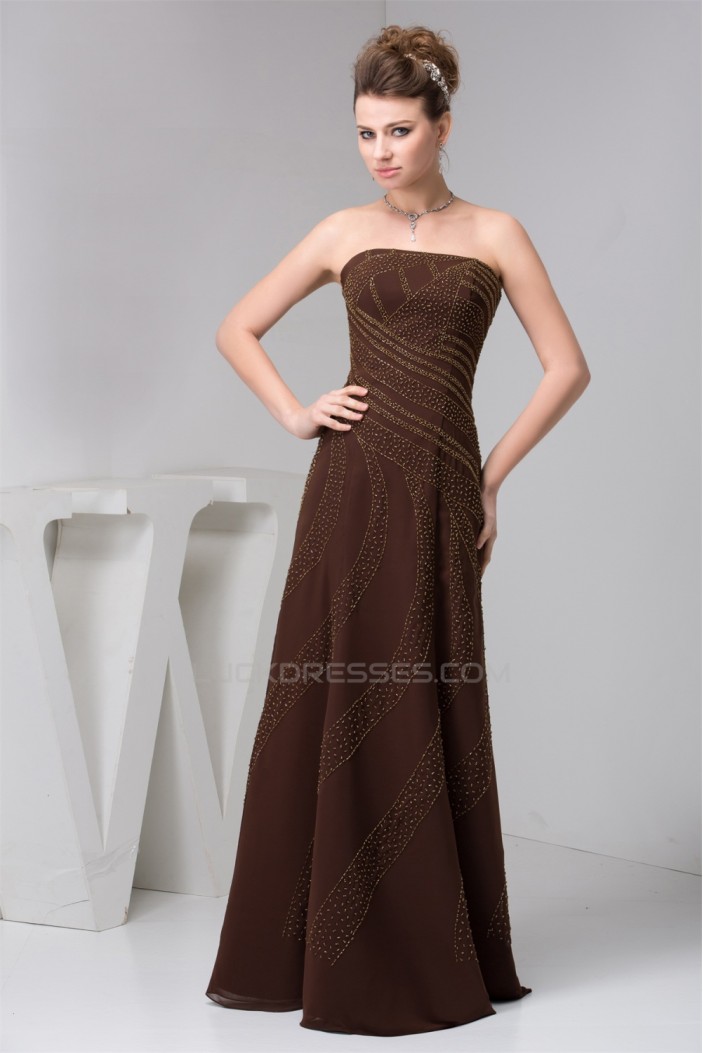 A-Line Strapless Long Chiffon Sleeveless Evening Mother of the Bride Dresses 2040122