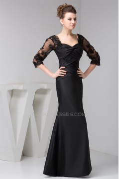 Mermaid/Trumpet Floor-Length Cowl Taffeta Fine Netting Long Black Mother of the Bride Dresses 2040125