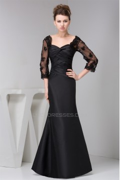 Mermaid/Trumpet Floor-Length Cowl Taffeta Fine Netting Long Black Mother of the Bride Dresses 2040125