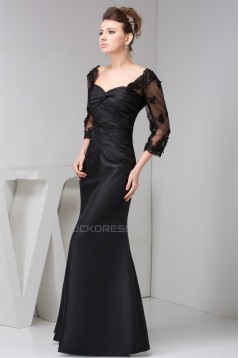 Mermaid/Trumpet Floor-Length Cowl Taffeta Fine Netting Long Black Mother of the Bride Dresses 2040125