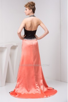 A-Line Halter Beading Satin Chiffon Sleeveless Mother of the Bride Dresses 2040130