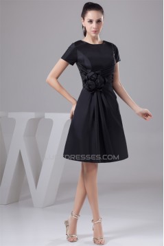 A-Line Handmade Flowers Knee-Length Scoop Short Black Mother of the Bride Dresses 2040131