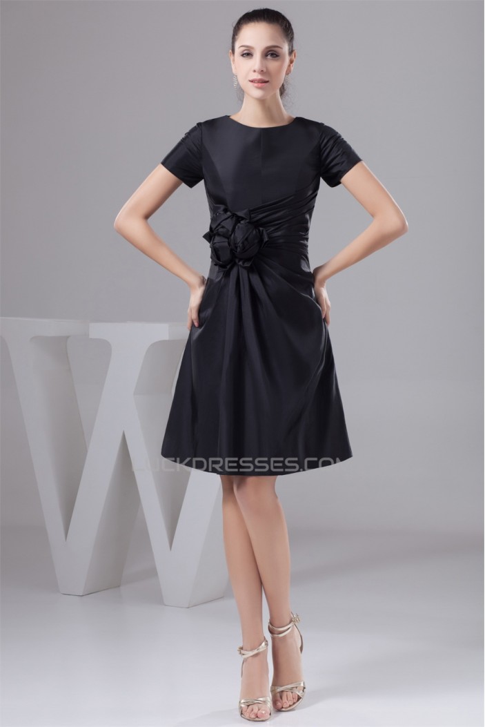 A-Line Handmade Flowers Knee-Length Scoop Short Black Mother of the Bride Dresses 2040131