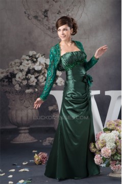 Sheath/Column Handmade Flowers Mother of the Bride Dresses with A Long Sleeves Lace Jacket 2040133