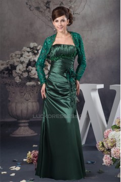 Sheath/Column Handmade Flowers Mother of the Bride Dresses with A Long Sleeves Lace Jacket 2040133