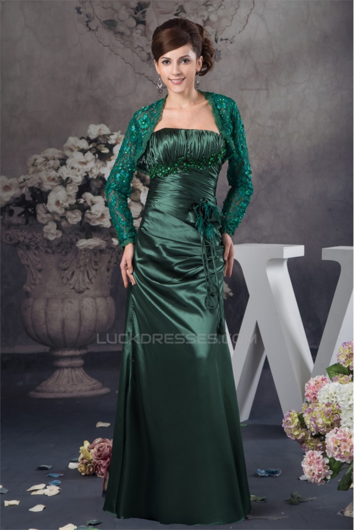 Sheath/Column Handmade Flowers Mother of the Bride Dresses with A Long Sleeves Lace Jacket 2040133