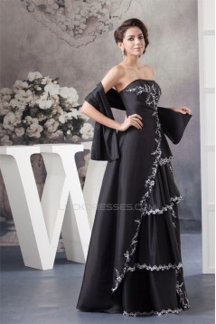 A-Line Beading Applique Strapless Long Black Mother of the Bride Dresses with A Wrap 2040154