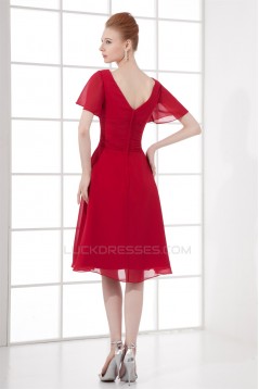 A-Line Pleats Short Knee-Length V-Neck Chiffon Mother of the Bride Dresses 2040163