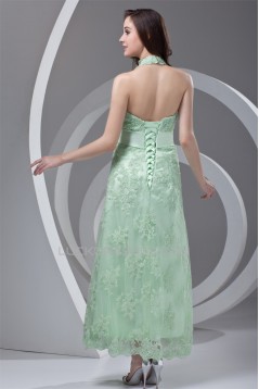 Ankle-Length Satin Lace Appliques Sleeveless Halter Mother of the Bride Dresses 2040165