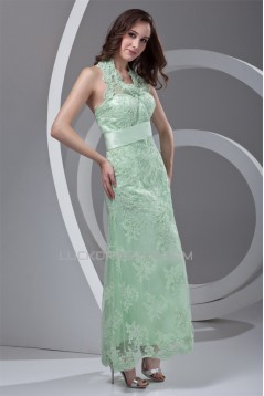 Ankle-Length Satin Lace Appliques Sleeveless Halter Mother of the Bride Dresses 2040165