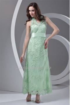 Ankle-Length Satin Lace Appliques Sleeveless Halter Mother of the Bride Dresses 2040165