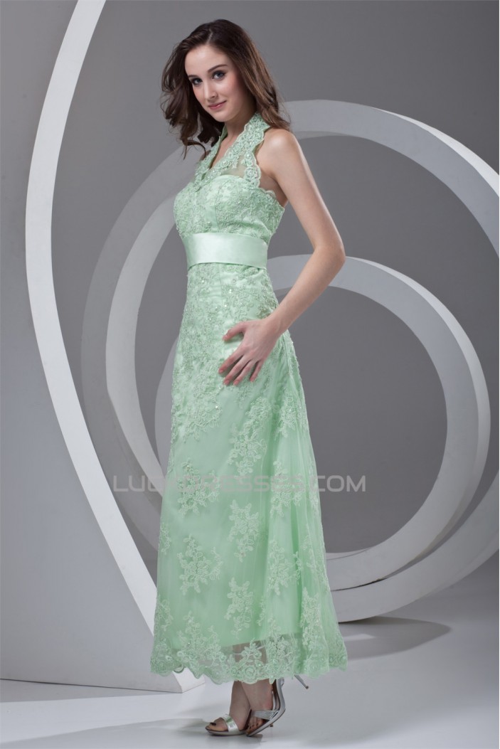 Ankle-Length Satin Lace Appliques Sleeveless Halter Mother of the Bride Dresses 2040165