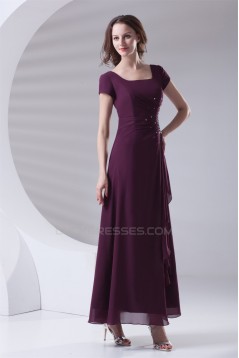 A-Line Beading Ankle-Length Short Sleeve Square Mother of the Bride Dresses 2040167