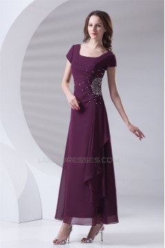 A-Line Beading Ankle-Length Short Sleeve Square Mother of the Bride Dresses 2040167