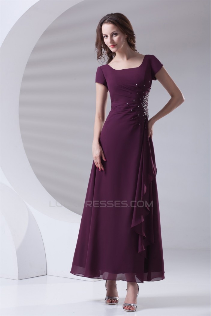 A-Line Beading Ankle-Length Short Sleeve Square Mother of the Bride Dresses 2040167