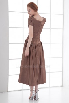 A-Line Short Scoop Elastic Woven Satin Tea Length Mother of the Bride Dresses 2040189