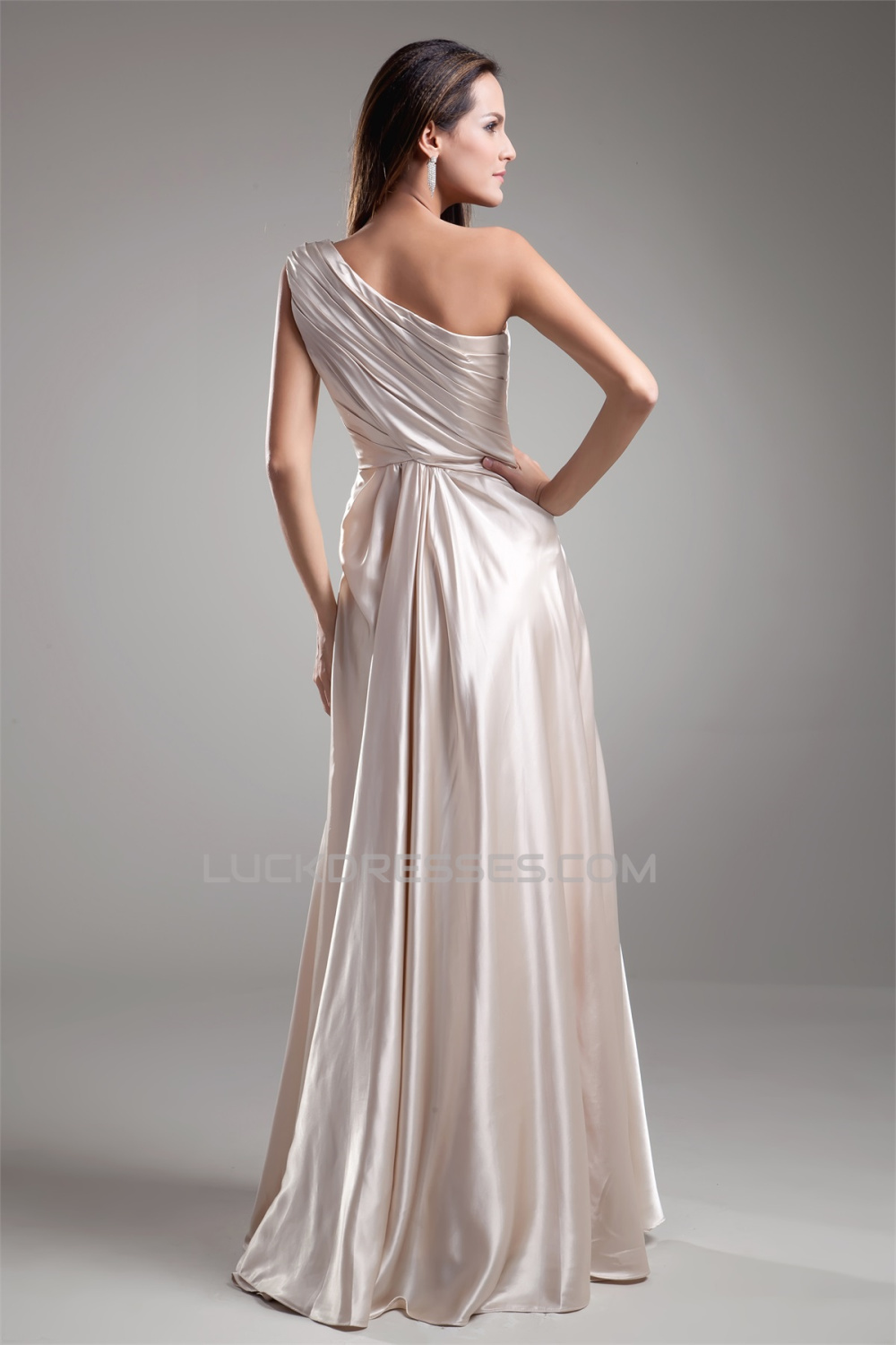 Sheath One Shoulder Silver Satin Floor Length Bridesmaid Dress BD106 –  Pgmdress