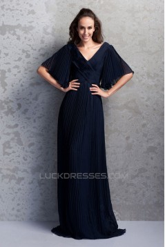 Sheath/Column V-Neck Pleated Long Mother of the Bride Dresses 2040211