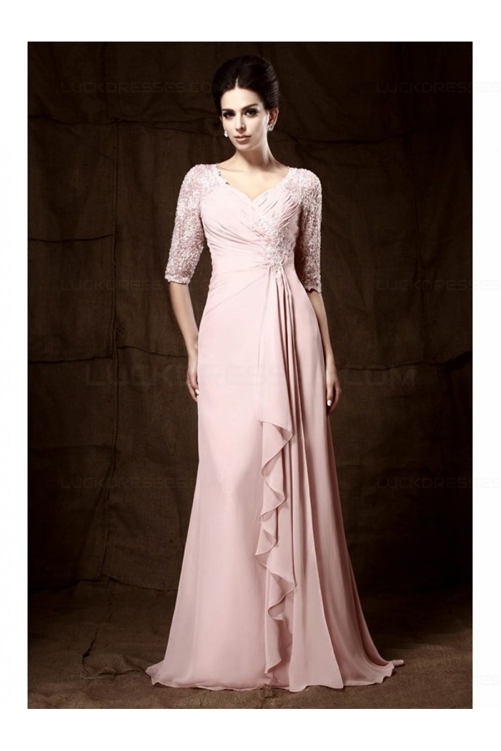 pink chiffon long sleeve dress