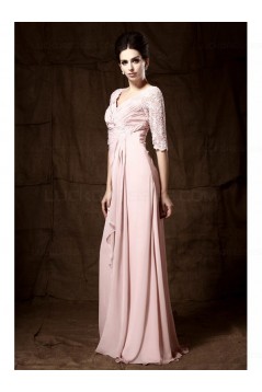 Long Pink Lace Chiffon Half Sleeves Floor Length Mother of The Bride Dresses 3040009