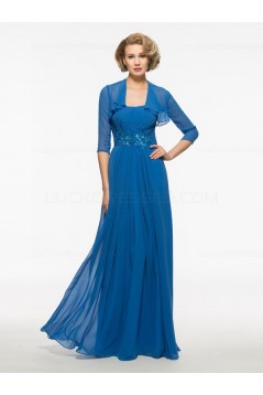 Long Blue Chiffon Mother of The Bride Dresses with A Jacket 3040015