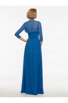 Long Blue Chiffon Mother of The Bride Dresses with A Jacket 3040015