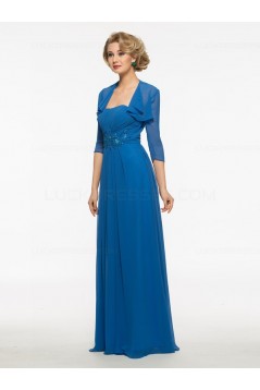 Long Blue Chiffon Mother of The Bride Dresses with A Jacket 3040015