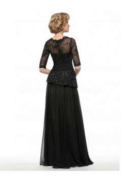 Long Black 3/4 Length Sleeves Lace Chiffon Mother of The Bride Dresses 3040017