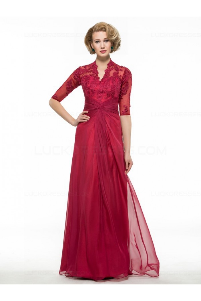 Half Sleeves Lace Chiffon Long Mother of The Bride Dresses 3040019