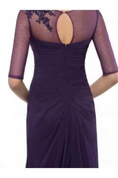 Half Sleeves Illusion Neckline Lace Chiffon Long Purple Mother of The Bride Dresses 3040020