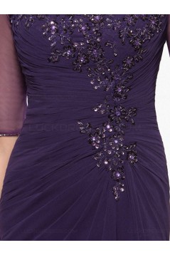 Half Sleeves Illusion Neckline Lace Chiffon Long Purple Mother of The Bride Dresses 3040020
