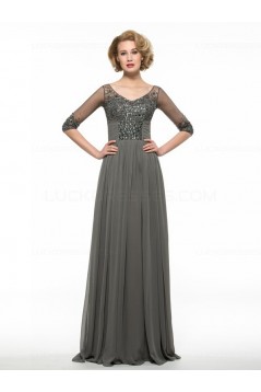 Beaded Crystal Chiffon V-Neck Long Mother of The Bride Dresses 3040023