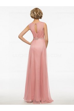 Long Pink Lace Chiffon V-Neck Mother of The Bride Dresses 3040024