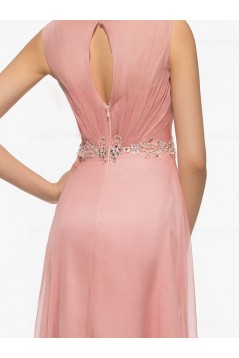 Long Pink Lace Chiffon V-Neck Mother of The Bride Dresses 3040024