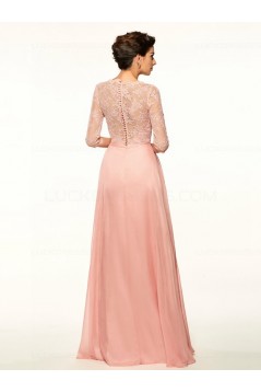 A-Line Bateau Half Sleeves Lace Chiffon Long Mother of The Bride Dresses 3040026