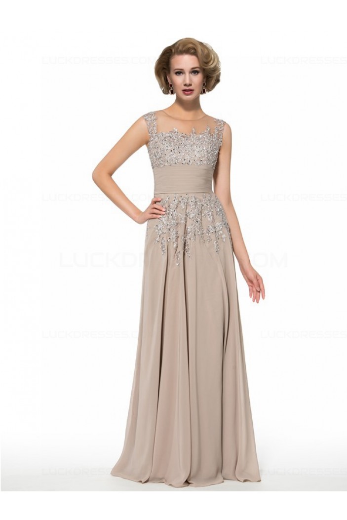 Lace Chiffon Sheer Sleeveless Long Mother of The Bride Dresses 3040032