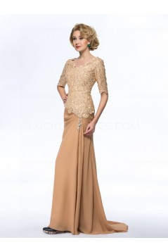 Long Half Sleeves V-Neck Lace Chiffon Long Mother of The Bride Dresses 3040033