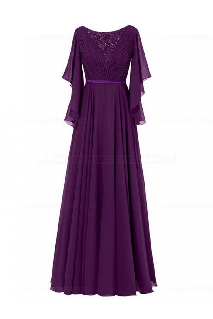 Long Purple Beaded Lace Chiffon Long Mother of The Bride Dresses 3040035