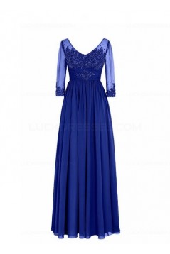 Long Navy 3/4 Length Sleeves Lace Chiffon Long Mother of The Bride Dresses 3040036