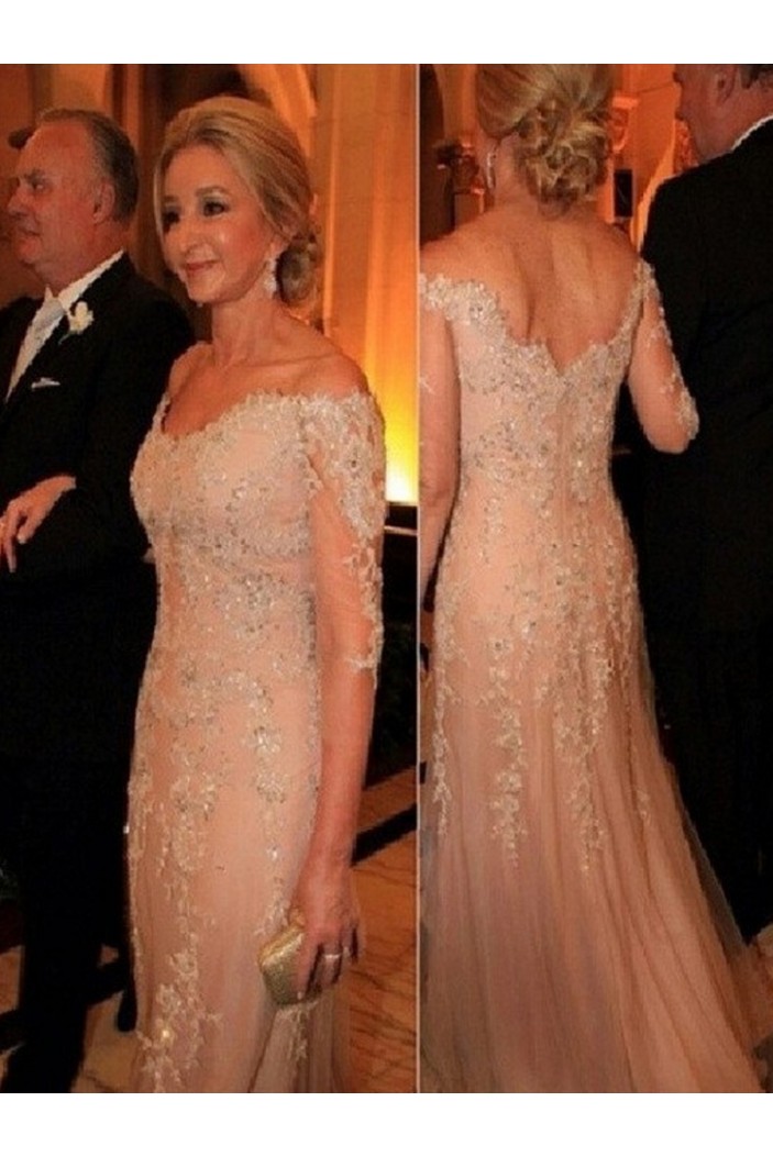 Elegant Lace Tulle Off-the-Shoulder 3/4 Length Sleeves Long Mother of The Bride Dresses 602001