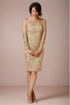 Long Sleeves Knee Length Mother of The Bride and Groom Dresses 602023