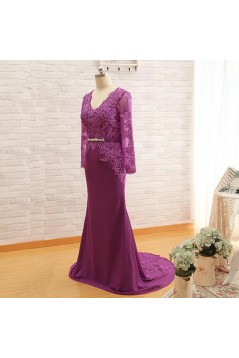 Mermaid Long Sleeves V-Neck Lace Mother of The Bride and Groom Dresses 602037