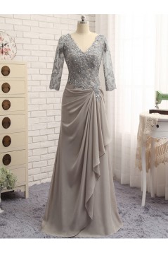 Elegant Chiffon Beaded V-Neck Long Mother of The Bride Dresses 602100