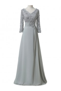 A-Line Beaded Lace Appliques V-Neck Long Mother of The Bride Dresses 602151