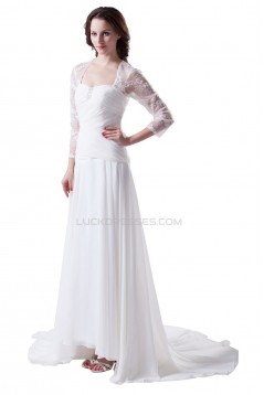A-line Long Sleeves Sweep Train Chiffon and Lace Wedding Dresses WD010002