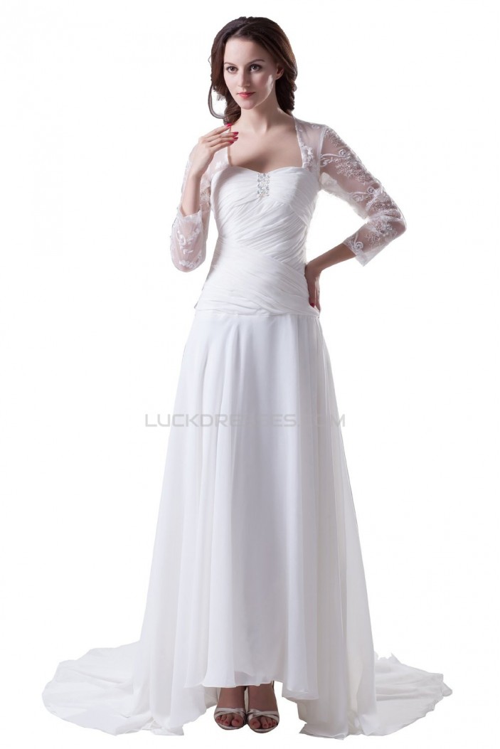 A-line Long Sleeves Sweep Train Chiffon and Lace Wedding Dresses WD010002