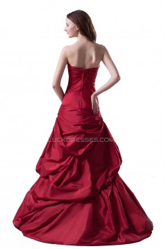 A-line Chapel Train Red Beaded Wedding Dresses WD010014