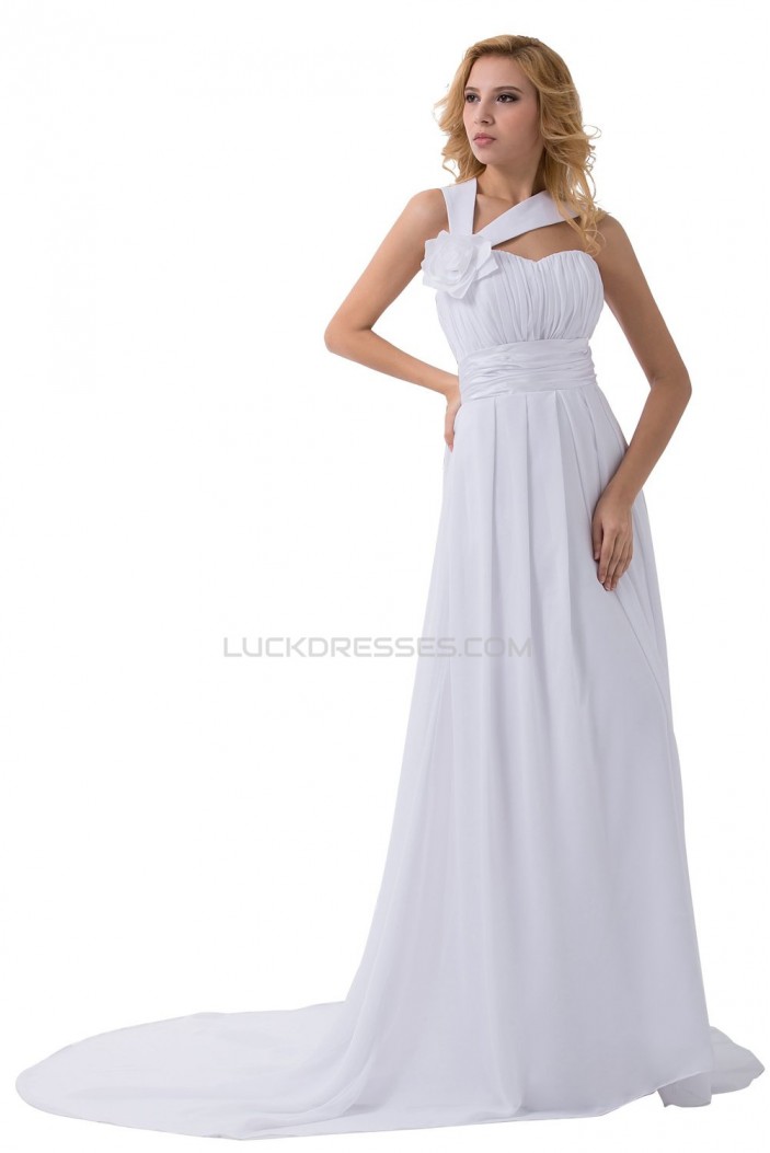 Sheath/Column Sweep Train Chiffon Wedding Dresses WD010022