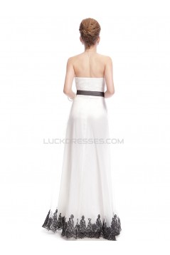 Sheath/Column Strapless Black Applique White Wedding Dresses WD010040