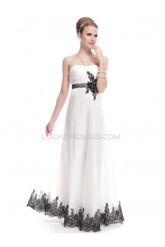 Sheath/Column Strapless Black Applique White Wedding Dresses WD010040